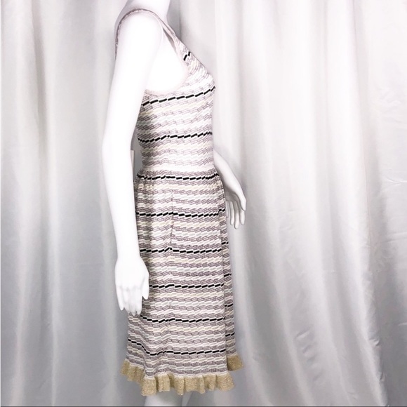 La Vie xRebecca Taylor White Lavender Stripes Gold Trim Hem Sweater Dress SzM - Picture 6 of 16